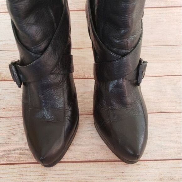 Geren Ford Edie Leather Buckle Strap Side Zipper Platform Stiletto Booties Ankle - Picture 4 of 13